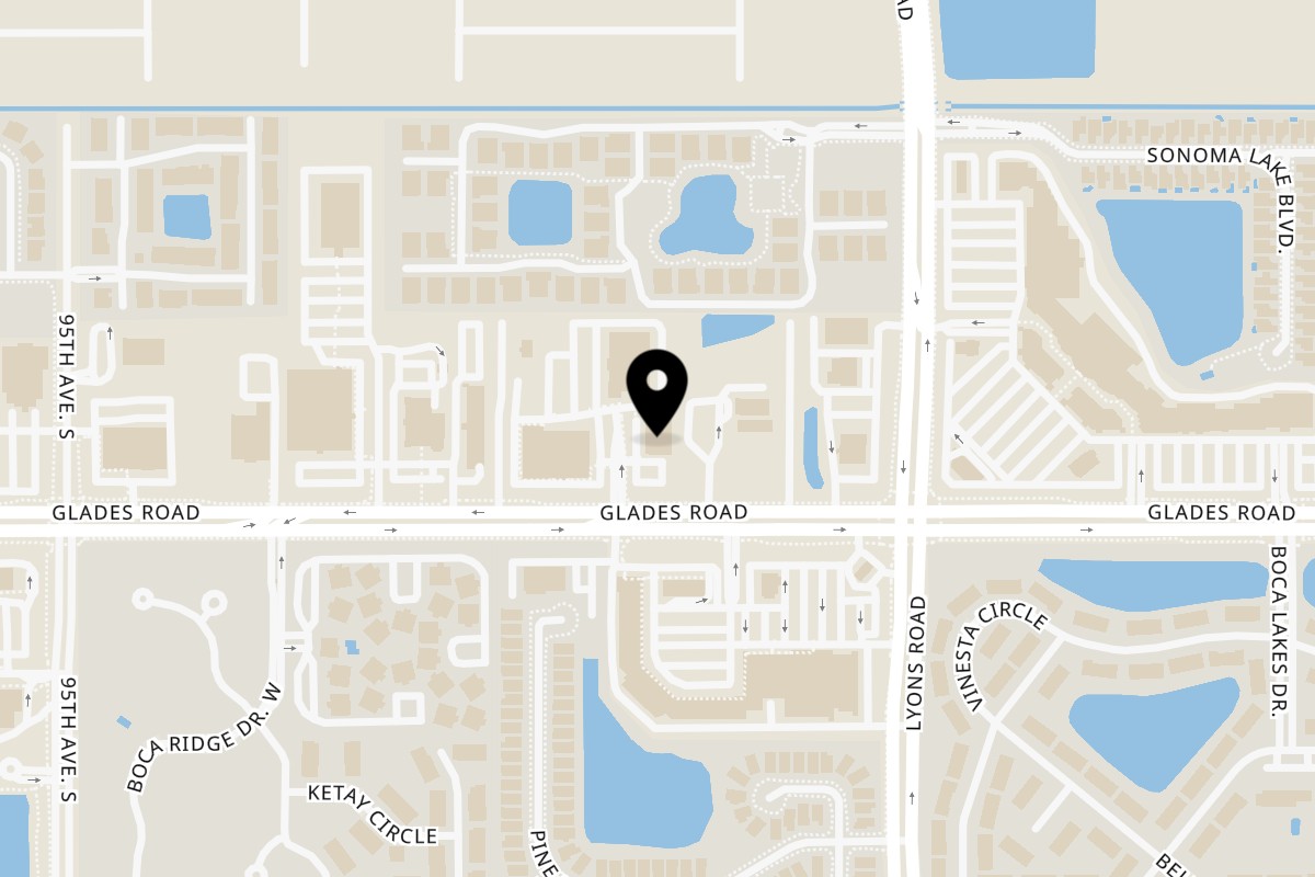 Map showing the location of Pho Boca on 9181 Glades Rd #110 in Boca Raton